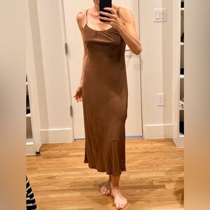 Chocolate Brown Sleeveless Pure Silk Maxi Dress